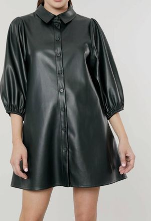 Dolce Cabo Everywhere Leather Dress With Puff Sleeves In Green