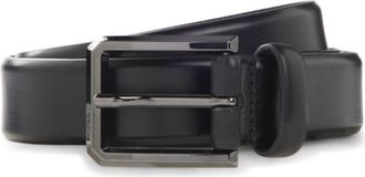 BOSS Smooth leather belt with engraved gunmetal buckle