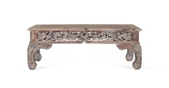 Giner&Colomer Mesa de centro de madera de teca 120 cm estilo boho tallado