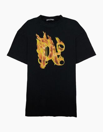 Palm Angels Mens Palm Angels Burning Monogram T Shirt Black/gold - Black/Multi - Size: 36