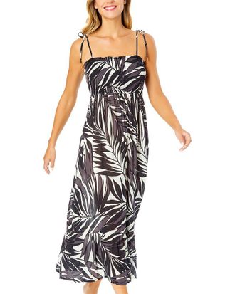 Anne Cole Smocked Shoulder Tie Dress