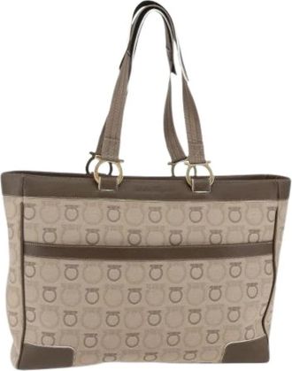 Ferragamo Pre-owned Leren Tote Tas - Dames - Vintage Shopper - Beige - ONE Size - Leer - Vintage