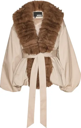 Rotate Synthetic Fur Collar Jacket with Contrasting Fabric Panels