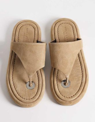 Asos Fate - Sandali bassi infradito premium in camoscio grigio fungo