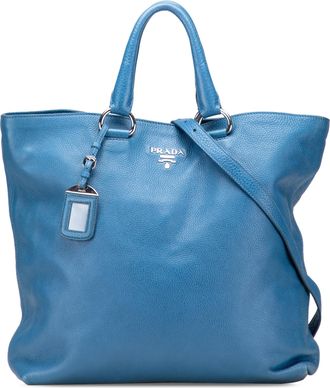 Prada Pre-owned Womens Leather Tote Detachable Strap - Blue - One Size