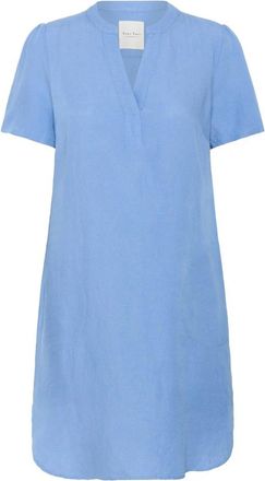 Part Two Zilvermeer Blauwe Jurk met Korte Mouwen - Dames - Korte kleedjes - Blauw - XS - Linnen - Kleedjes