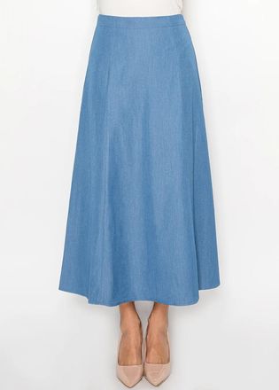 YAL New York Blue Denim A-Line Midi Skirt