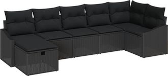 vidaXL Conjunto De Sof&aacute; De Jard&iacute;n 7 Pcs Negro 55 X 62 X 69 Cm Vidaxl