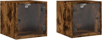 vidaXL Vidaxl - Mesitas noche puertas de vidrio 2 uds roble ahumado 35x37x35 cm