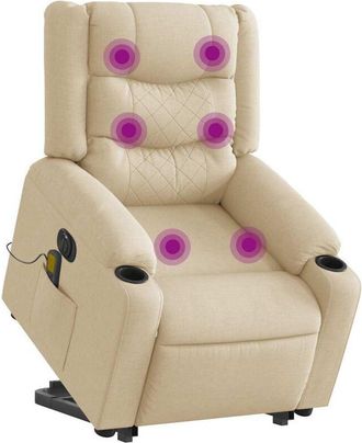 vidaXL Sill&oacute;n De Masaje El&eacute;ctrico Reclinable Elevable Tela Crema Vidaxl