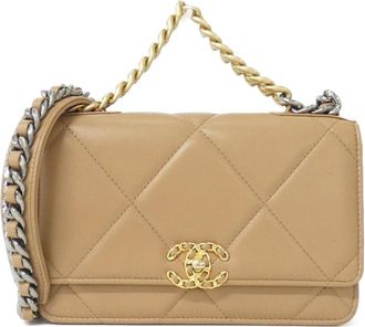 Chanel Dark Beige Leather Chain/Shoulder Wallet (Pre-Owned)