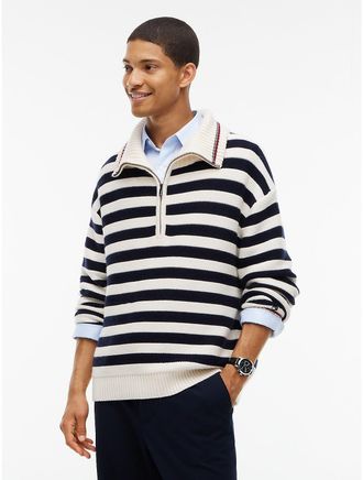 Tommy Hilfiger Mens New York Label Wool-Blend Quarter-Zip Sweater - Navy Ivory - XL