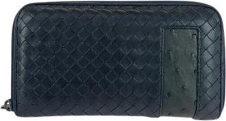 Bottega Veneta Pre-owned Wallets, male, Black, Size: ONE SIZE Pre-owned Intrecciato Leather Ostrich Long Wallet
