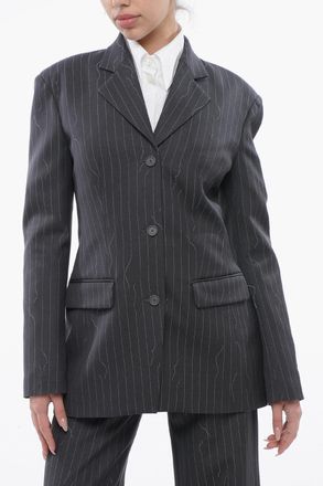 Off-white Blazer Slim Fit in Misto Lana Vergine Gessata Off-White