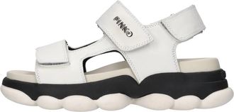 Pinko Leren Platte Sandalen - Dames - Sandalen - Wit - 37 EU - Leer - Schoenen