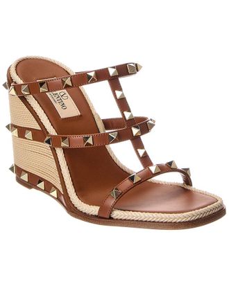 Valentino Rockstud 100 Leather Wedge Sandal