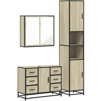 vidaXL Vidaxl - Set De Muebles De Ba&ntilde;o 3 Pzas Madera Contrachapada Roble Sonoma