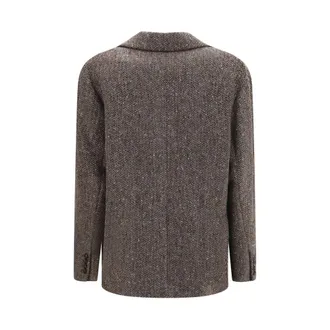 Brunello Cucinelli Womens Brown Wool Oves Aries Biker Jacket Clothing