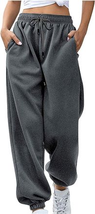 Generic Jogger Sweatpants for Women Drawstring Workout Pants with Pockets Solid Color Cuffed Trousers High Waisted Elastic Tracksuit Bottoms Baggy Jogging Jog