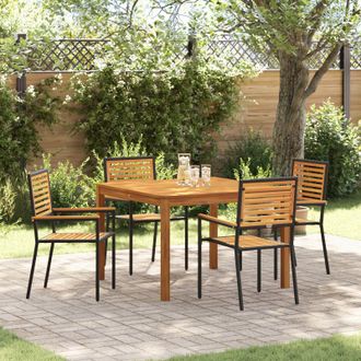 Berkfield Home 5 Piece Garden Dining Set Black Poly Rattan Acacia
