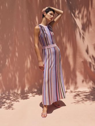 Misook Sleeveless Soft Ribbed Knit Belted Maxi Dress - Modern Fit