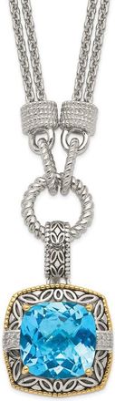 Diamond2Deal Sterling Silver with 14K Accent Sky Blue Topaz and Diamond Pendant Necklace