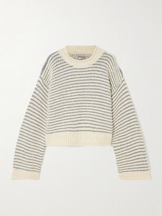 Mother Pullover In Cotone A Righe The Bell Sleeve - Verde