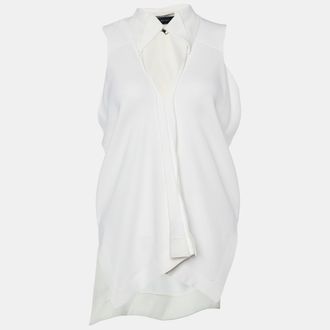 Roland Mouret White Crepe Sleeveless V Neck Top