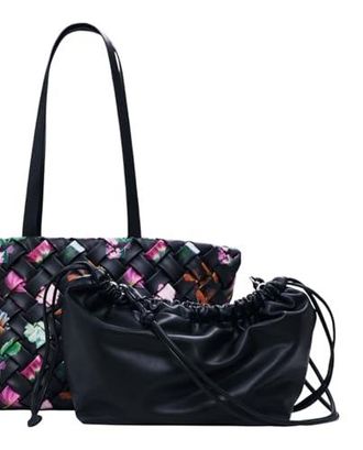 Desigual Sac Cabas JOLIE CAHUIL MINI - Effet Cuir Avec Motif Floral - Noir - Polyuréthane Recyclé