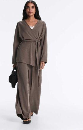 Oysho Giacca lunga marrone a righe asimmetriche in modal-Grigio