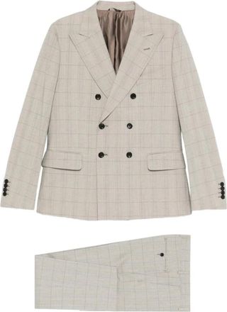 Reveres 1949 Geruite Double-Breasted Kostuum - Heren - Business pakken - Beige - S - Kostuums