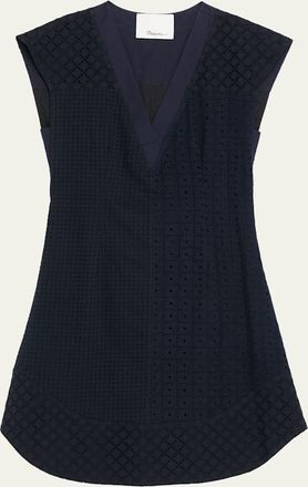 3.1 Phillip Lim Broderie Anglaise Cape-Sleeve Shift Dress