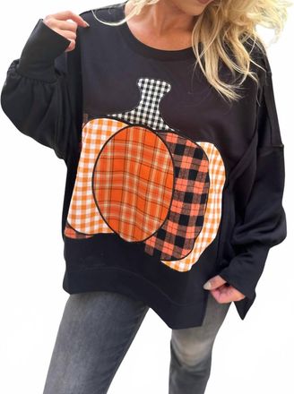 Bibi Pumpkin Patch Plaid Terry Sweatshirt In Black