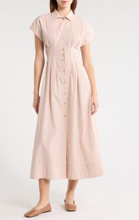 Marine Layer Arden Midi Shirtdress in Rust/White Stripe at Nordstrom, Size X-Small