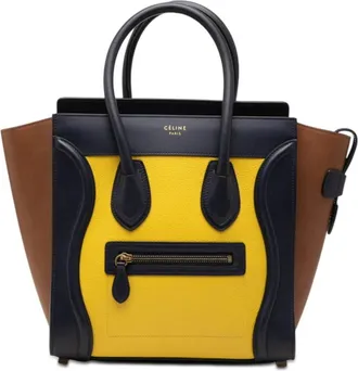 Celine Brown Navy Yellow Leather Handbag Tote Bag (Pre-Owned)