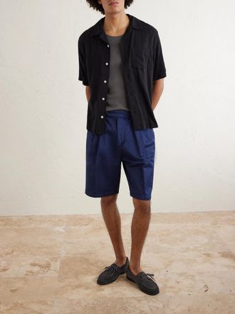 Massimo Alba Cliff Straight-Leg Pleated Herringbone Cotton Bermuda Shorts