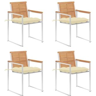 vidaXL Sillas De Jard&iacute;n 4 Unidades Con Cojines Madera Maciza Teca Vidaxl
