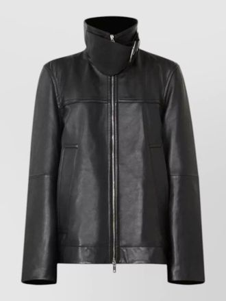 Sportmax oversized lambskin leather coat stand collar