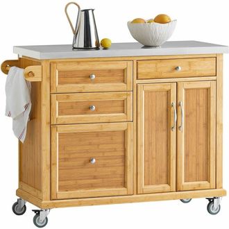 SoBuy Carrello Cucina Credenza Legno Piano Lavoro Cucina Piano in Acciaio FKW70-N - Sobuy