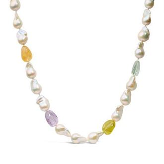 House of Brilliance 14K Yellow Gold Citrine, Amethyst, and Baroque Pearl Strand Necklace at Nordstrom