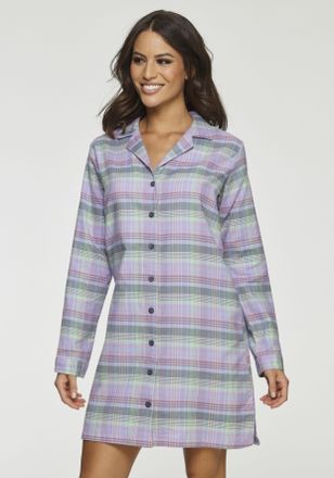 Vivance Nachthemd VIVANCE DREAMS, Damen, Gr. 32, N-Gr, lila (lila, mint, kariert), Flanell, Obermaterial: 100% Baumwolle, kariert, kurz, V-Ausschnitt, Kleider