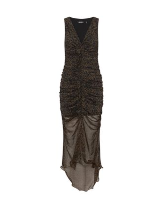 Rotate Sleeveless Midi Dress with Ruched Detailing and Asymmetric Hemline