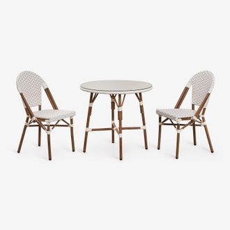 Sklum Set De Mesa Redonda &Oslash;80 Cm Y 2 Sillas De Comedor Apilables En Aluminio Brielle Bistro Sklum