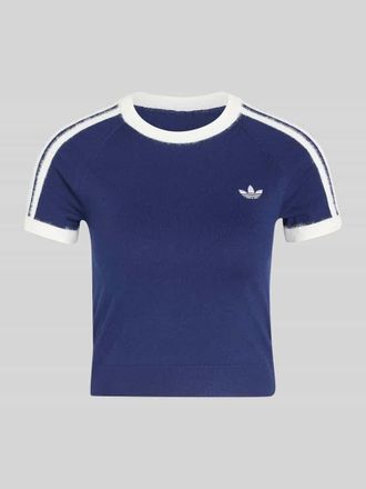 adidas Originals Slim Fit T-Shirt aus Viskose-Mix mit Logo-Stitching in Dunkelblau, Gr&ouml;&szlig;e XL