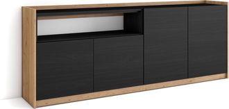 Skraut Home Skraut Home - Aparadores Para Sal&oacute;n, 207x37x80cm, 4 Puertas, Armario, Zapatero, Negro Y Roble