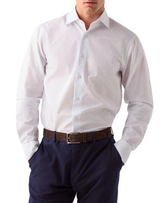Robert Talbott Reynolds Dobby Stripe Contemporary Fit Shirt in Pale Gray at Nordstrom, Size 16.5