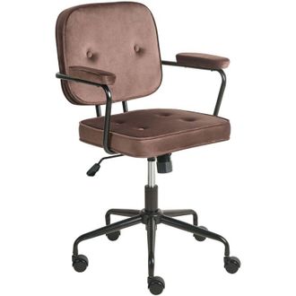 Beliani Office Chair Brown Velvet Swivel Adjustable Height with Armrests Home Office Study Traditional PAWNEE
