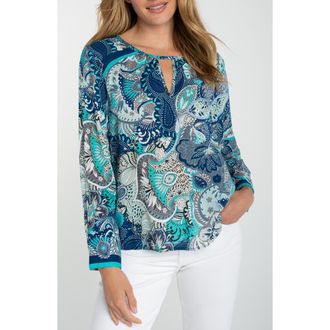 Liverpool L.A. Print Keyhole Top in Aqua Blue Mlt at Nordstrom, Size X-Large
