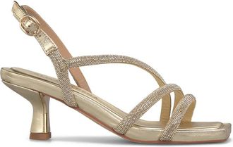 Alma En Pena Metallic Diagonal Strappy Sandal - Dames - Sandalen met hakken - Geel - 36 EU - Schoenen