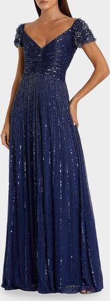 Mac Duggal Embellished Mesh Fit & Flare Gown